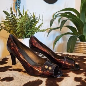 Stuart Weitzman Leather Peep-Toe Heels